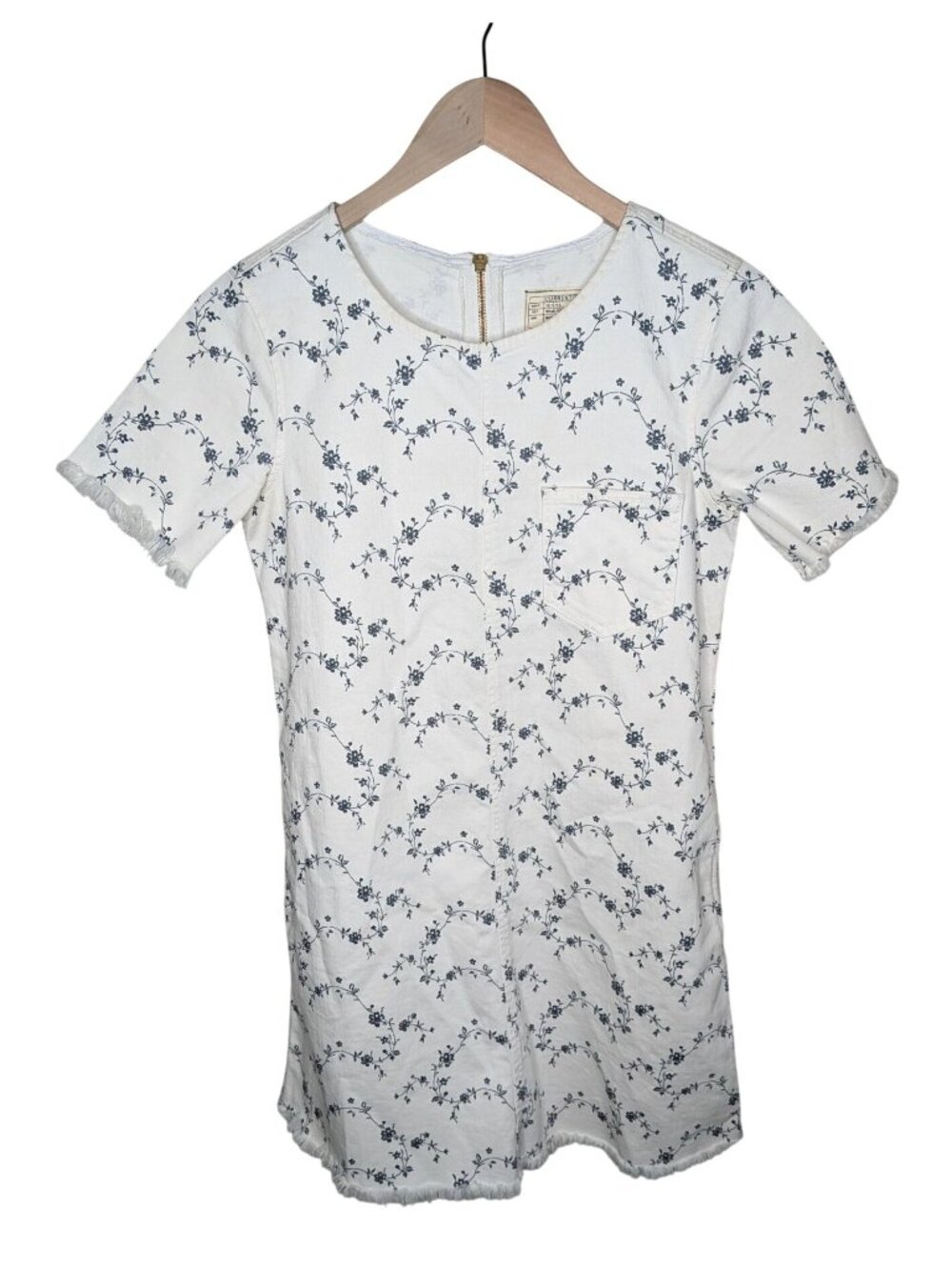 Current/Elliott Womens Floral Denim Fray Edge Shift Dress Size 0 (XS)